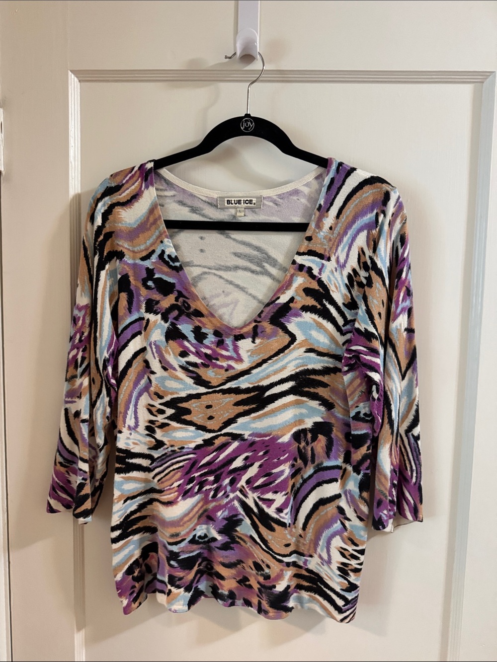 Blue Ice V-Neck 3/4 length Sleeve sweater